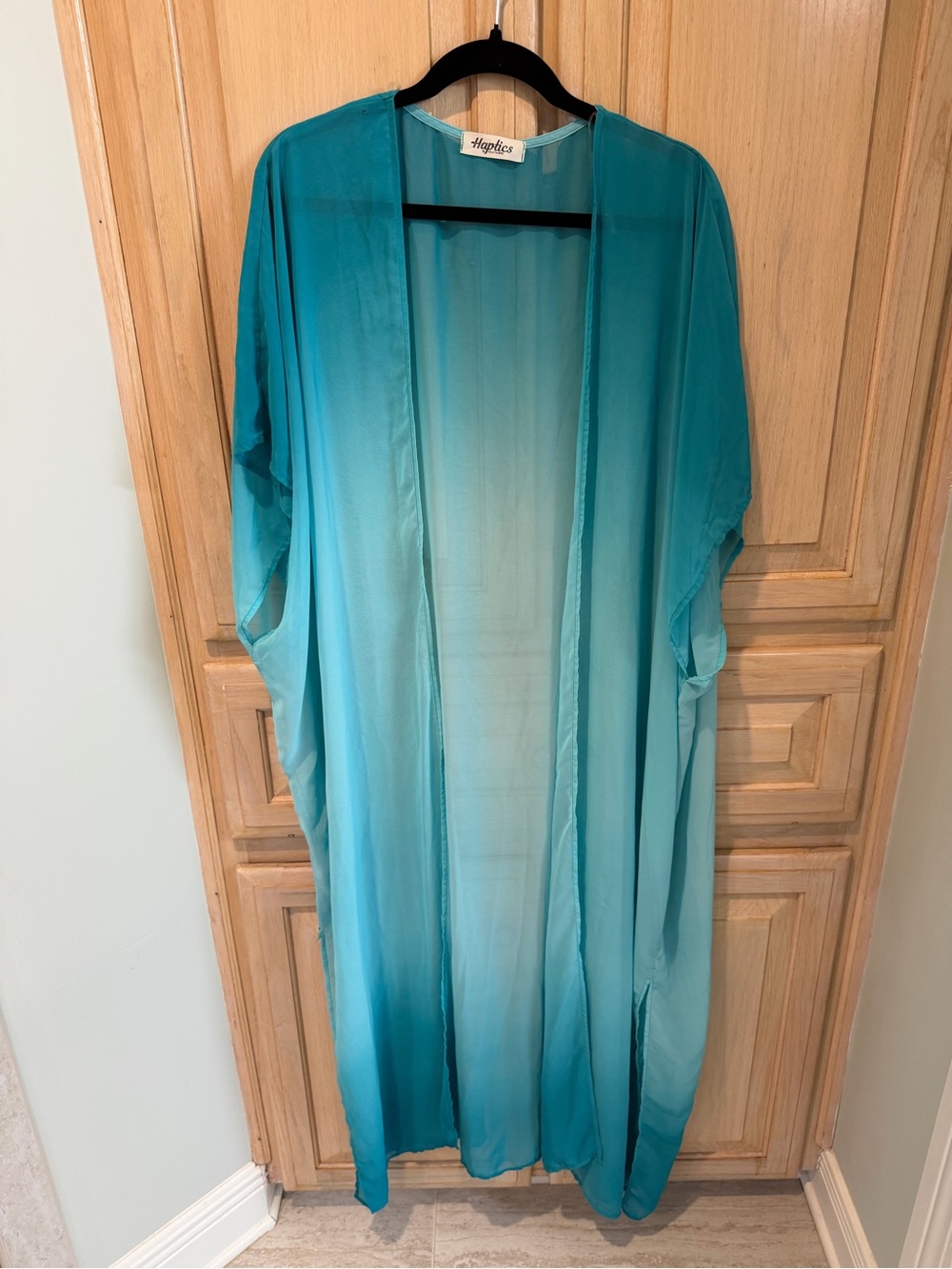 Haptics Teal Ombre Sheer Swim Coverup Kimono